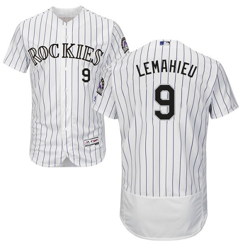 Rockies #9 DJ LeMahieu White Strip Flexbase Authentic Collection Stitched MLB Jersey - Click Image to Close